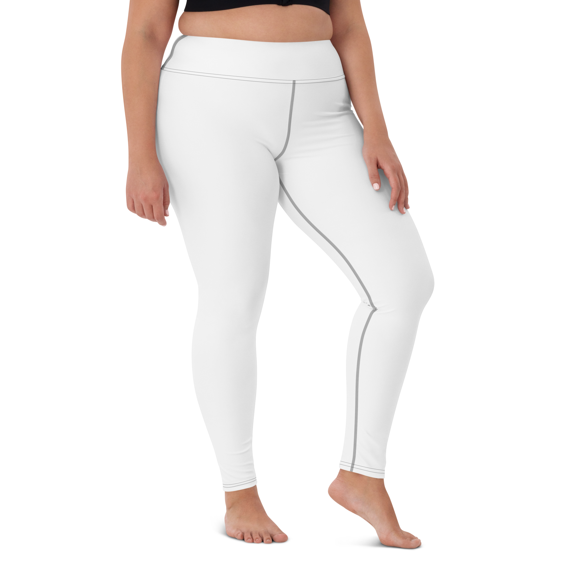 Legging de Sport Blanc KR pour Dames - Taille Haute et Coutures Noires Contrastées
