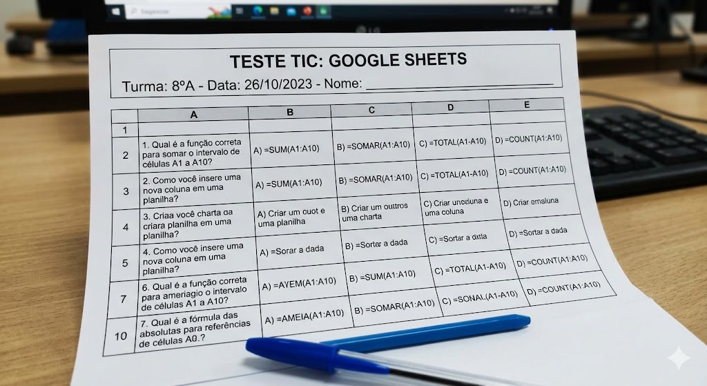 Teste TIC 9ºAno - Google Sheets