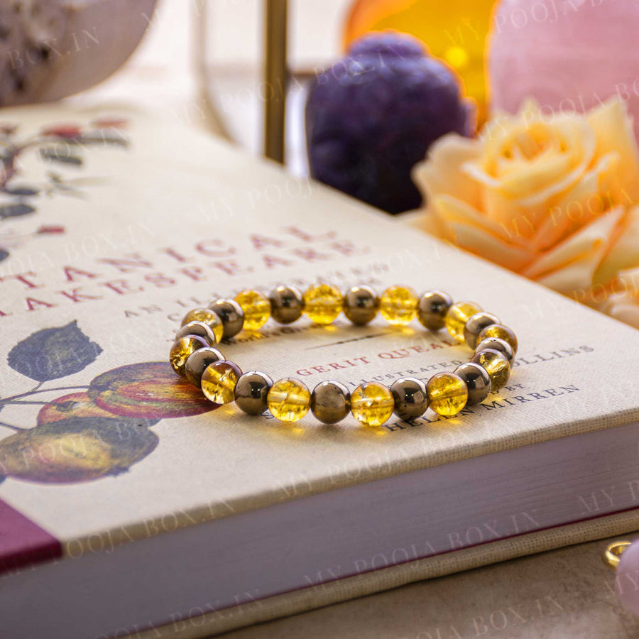 Citrine and Pyrite Beaded Bracelet