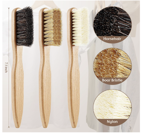3 Pcs Wood Laundry Stain Brush Stain Remover Brushes with Boar Bristle Small Stain Brush for Clothes for Scrubbing Stains from Furniture Fabric Leather(3 Pcs C)