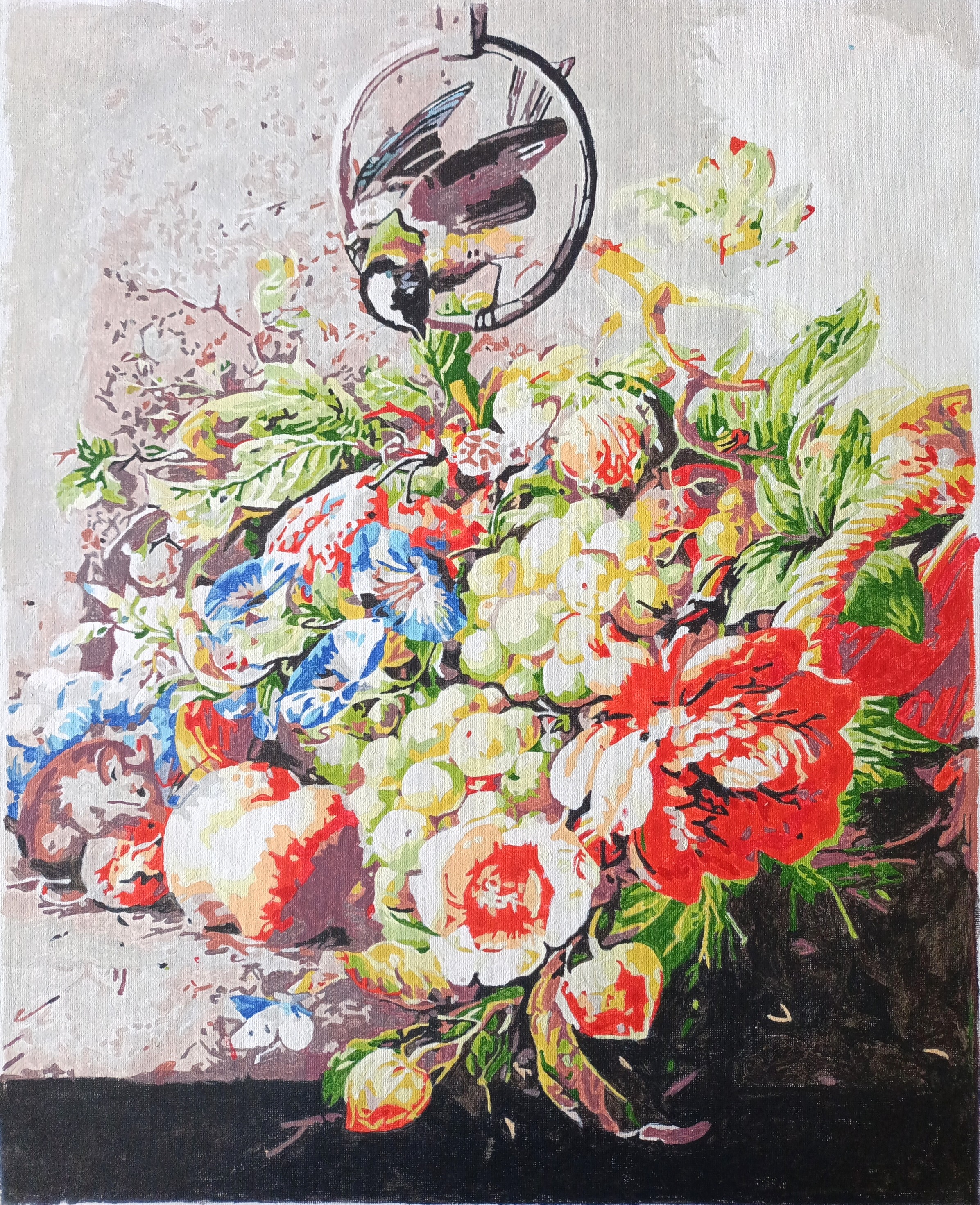 Tableau Nature Morte Fleurs et Fruits - Herman Henstenburgh