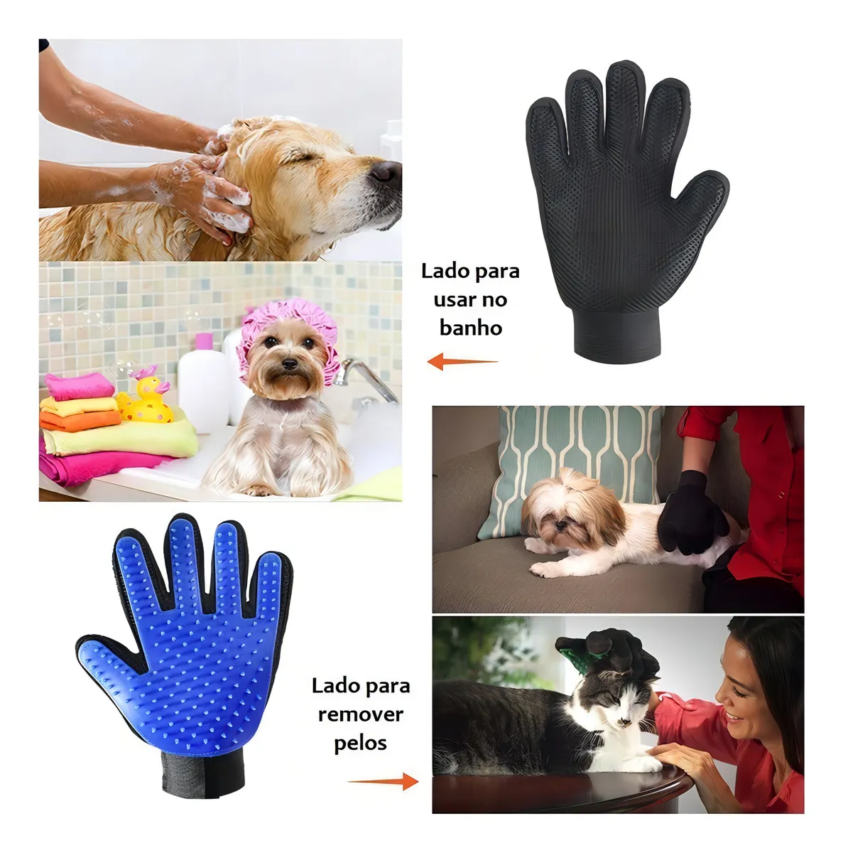 Luva Removedora de Pelos e Banho para Pets