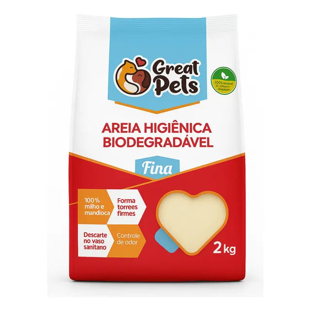 Areia Higiênica Biodegradável Fina Great Pets 2kg