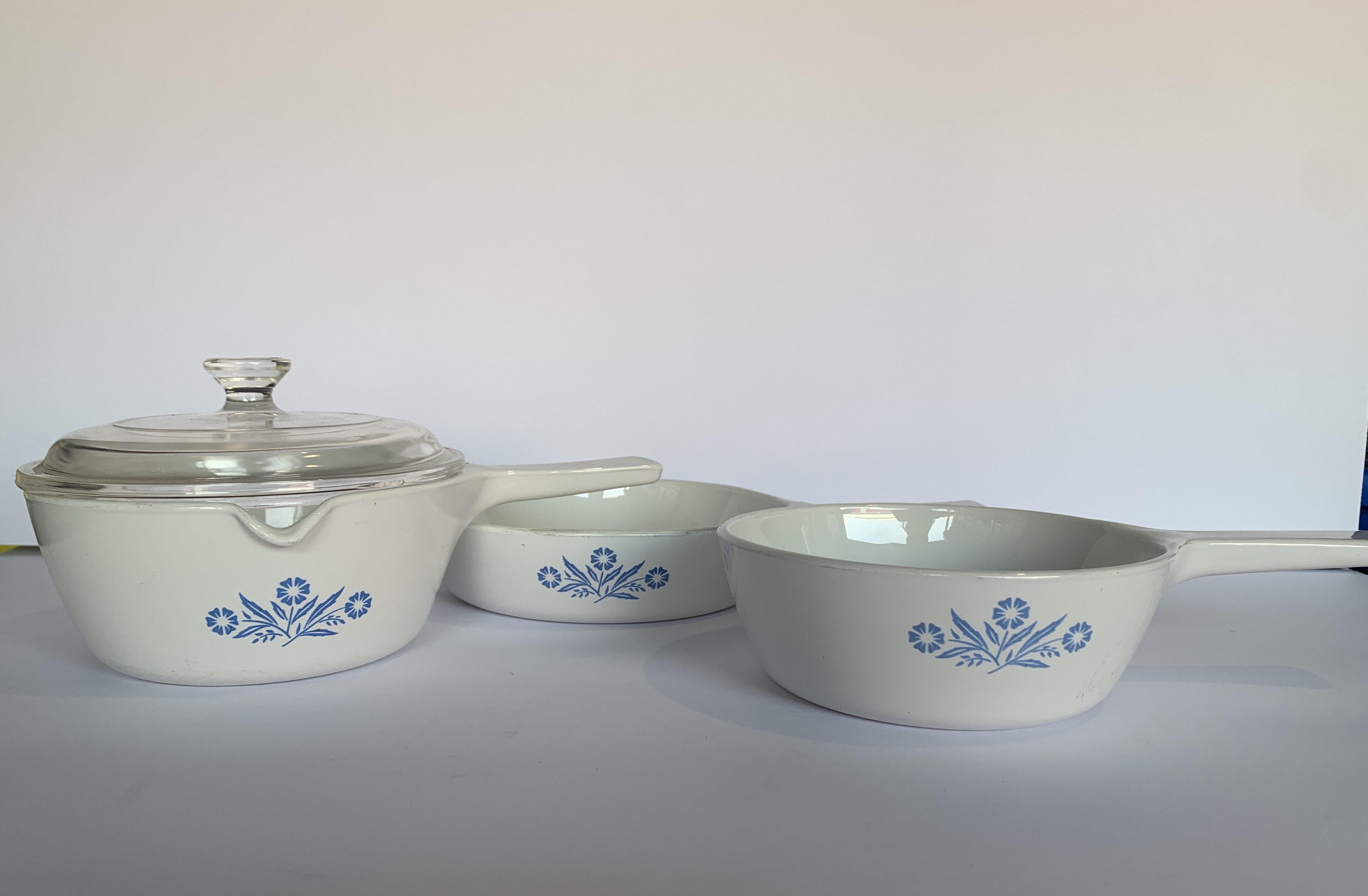Vintage Corning Ware Blue Floral Saucepans/pans