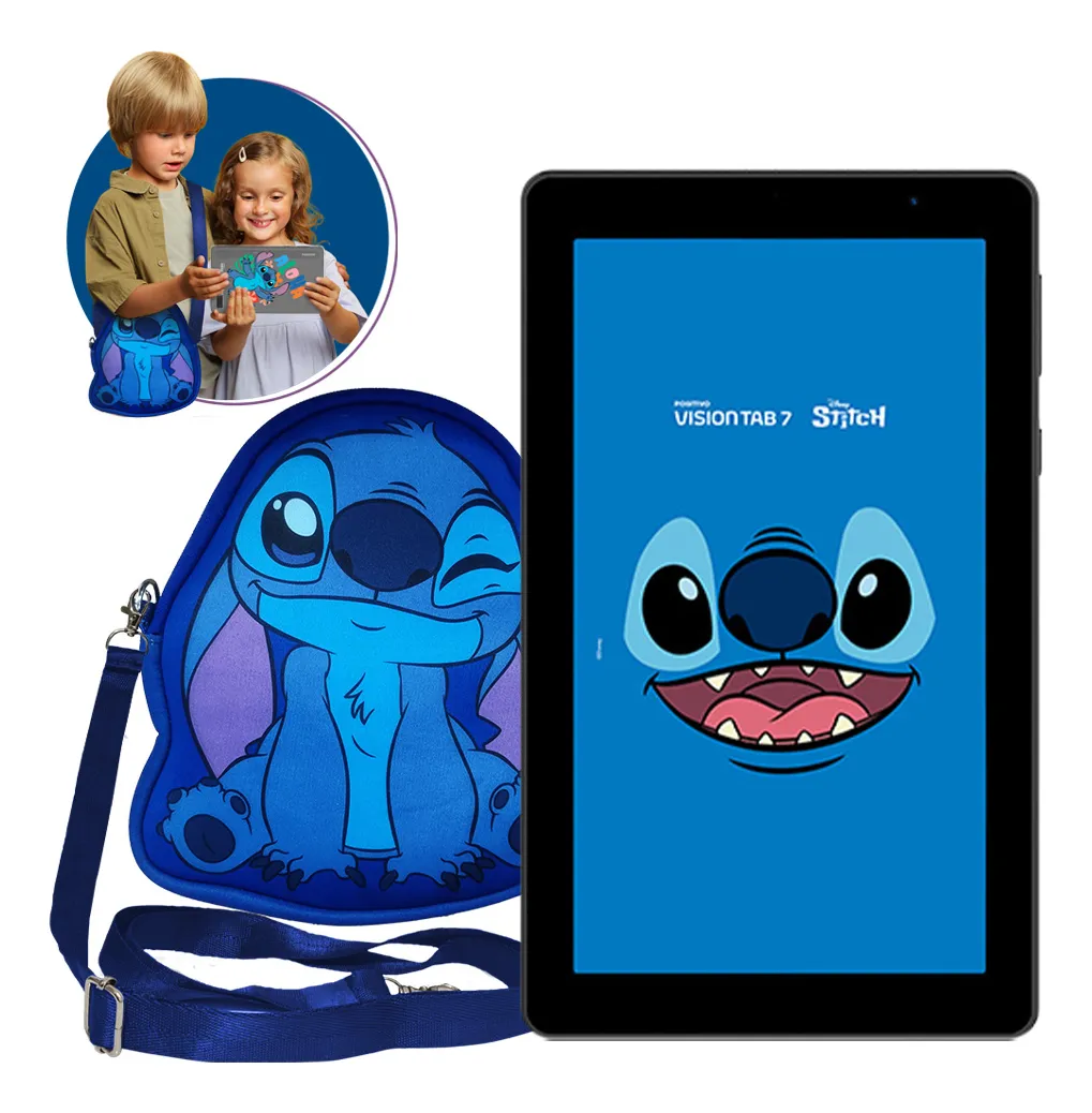 Tablet Infantil Stitch Positivo Vision Tab 7 - Processador Octa-Core 3GB RAM 64GB Armazenamento, Tela 7 IPS, Bateria 3100mAh, Android 14 GO, Wi-Fi - Inclui Capa de Proteção e Capa de Transporte
