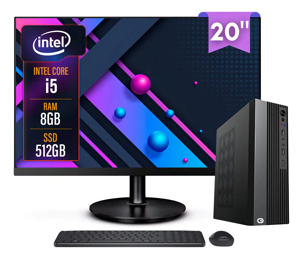 Computador Completo 2Eletro Slim Intel Core i5, 8GB RAM, SSD 512GB, Bivolt, Monitor 20" LED - CD2E-0111SL