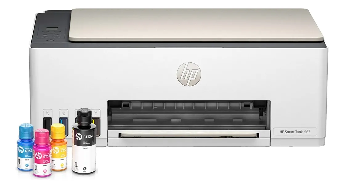 Impressora multifuncional HP Smart Tank 583 Colorida 1 USB 2.0 de alta velocidade (dispositivo); 1 porta Wi-Fi 802.11b/g/n; 1 Wi-Fi Direct -100 a 240 VCA