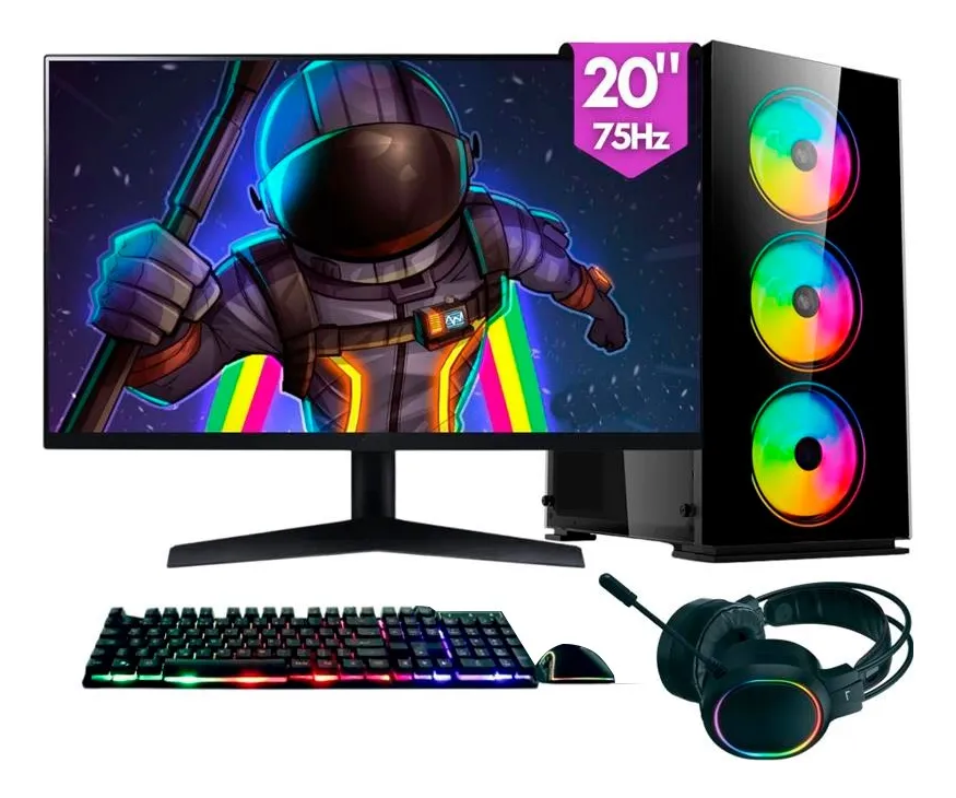 Computador Gamer Completo 2Eletro Rgb Intel Core i7 16Gb Ram Ssd 512Gb Fonte 500W Monitor 20" 75Hz Kit Gamer completo Pg2e-1014rg