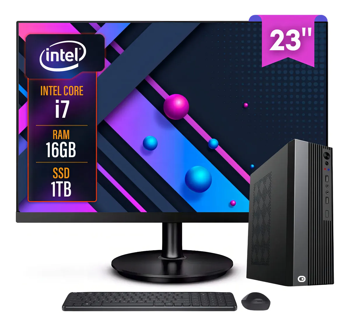 Computador Completo 2Eletro Slim Intel Core i7, 16GB RAM, SSD 1TB, Bivolt, Monitor 23" Full HD - CD2E-0136SL