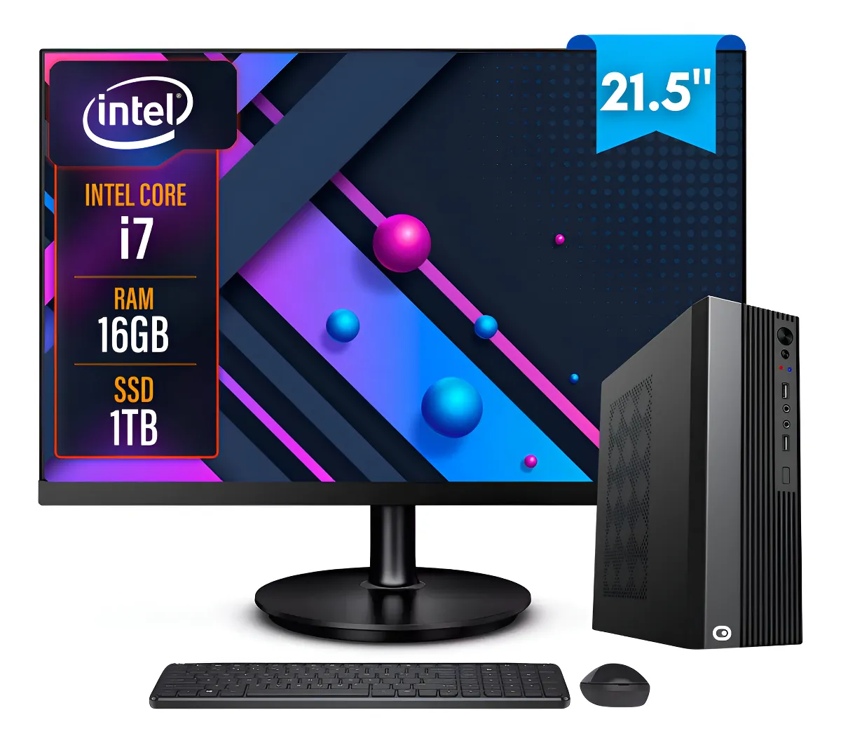 Computador Completo 2Eletro Slim Intel Core i7, 16GB RAM, SSD 1TB, Bivolt, Monitor 21.5" Full HD - CD2E-0127SL