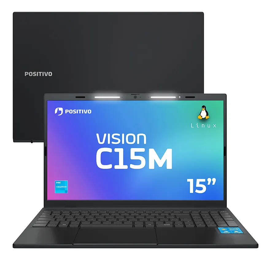Notebook Positivo Vision C15M Intel Celeron N4500 Linux 8GB RAM 256GB eMMC Tela 15" Full HD IPS Antirreflexo – com Minitela - Cinza