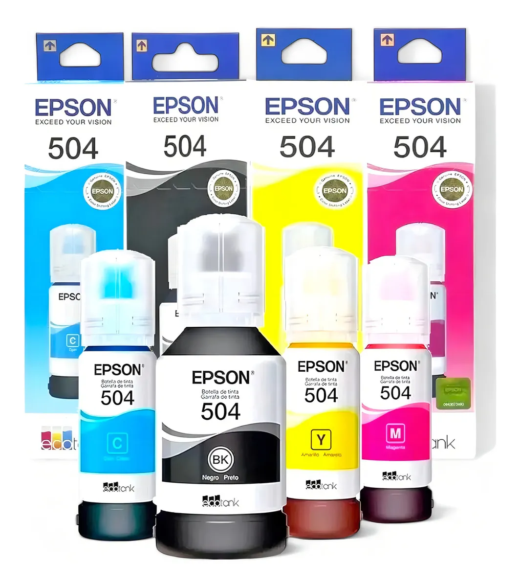 Kit 4 Refil Tinta Epson Ecotank T504 L4150 L4260 L6171 Cores CMYK