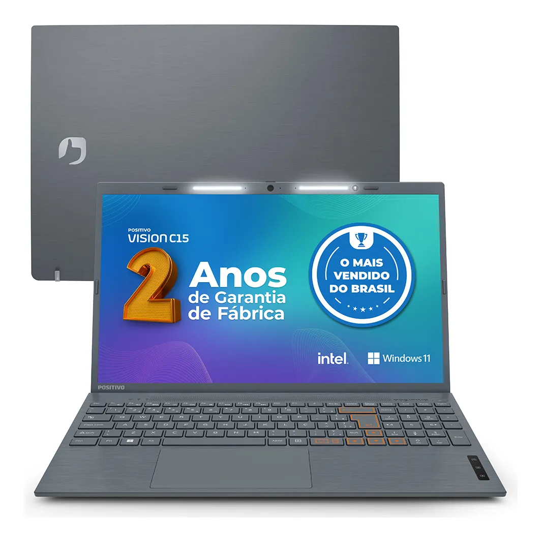 Notebook Positivo Vision C15 Lumina Bar Celeron 4gb 128gb Emmc Tela 15 Hd Antirreflexo Windows 11 Tecla Link Cinza