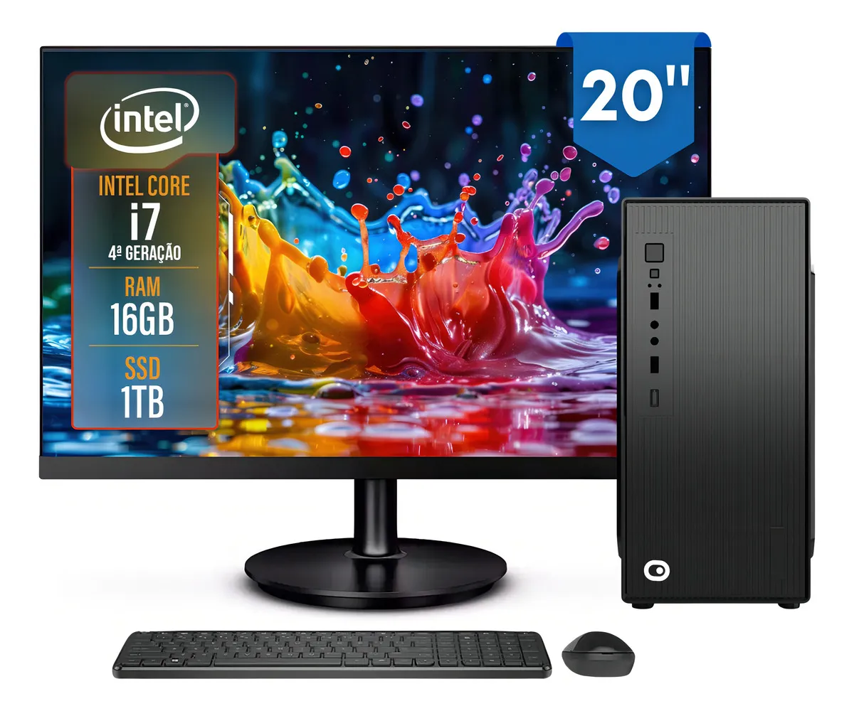 Computador Completo 2Eletro Top Intel Core i7 16GB RAM SSD 1TB Bivolt Monitor 20" LED CD2E-0118TO