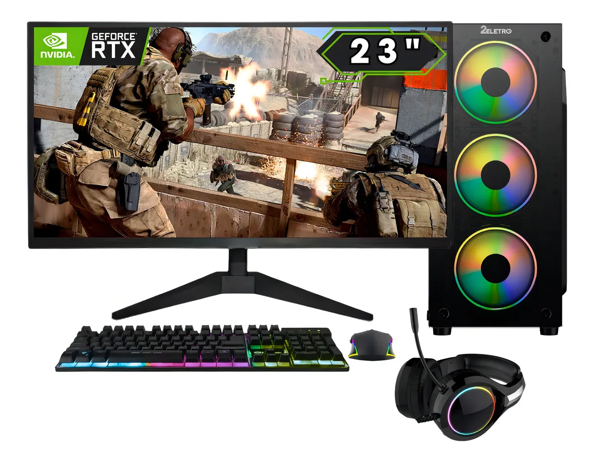 PC Gamer Completo 2Eletro FPS Intel Core i7 16GB RAM Geforce RTX 3050 8GB SSD 1TB Fonte 600W Monitor 23"Full HD 75Hz Kit Gamer com Headset PG2E-0133FP