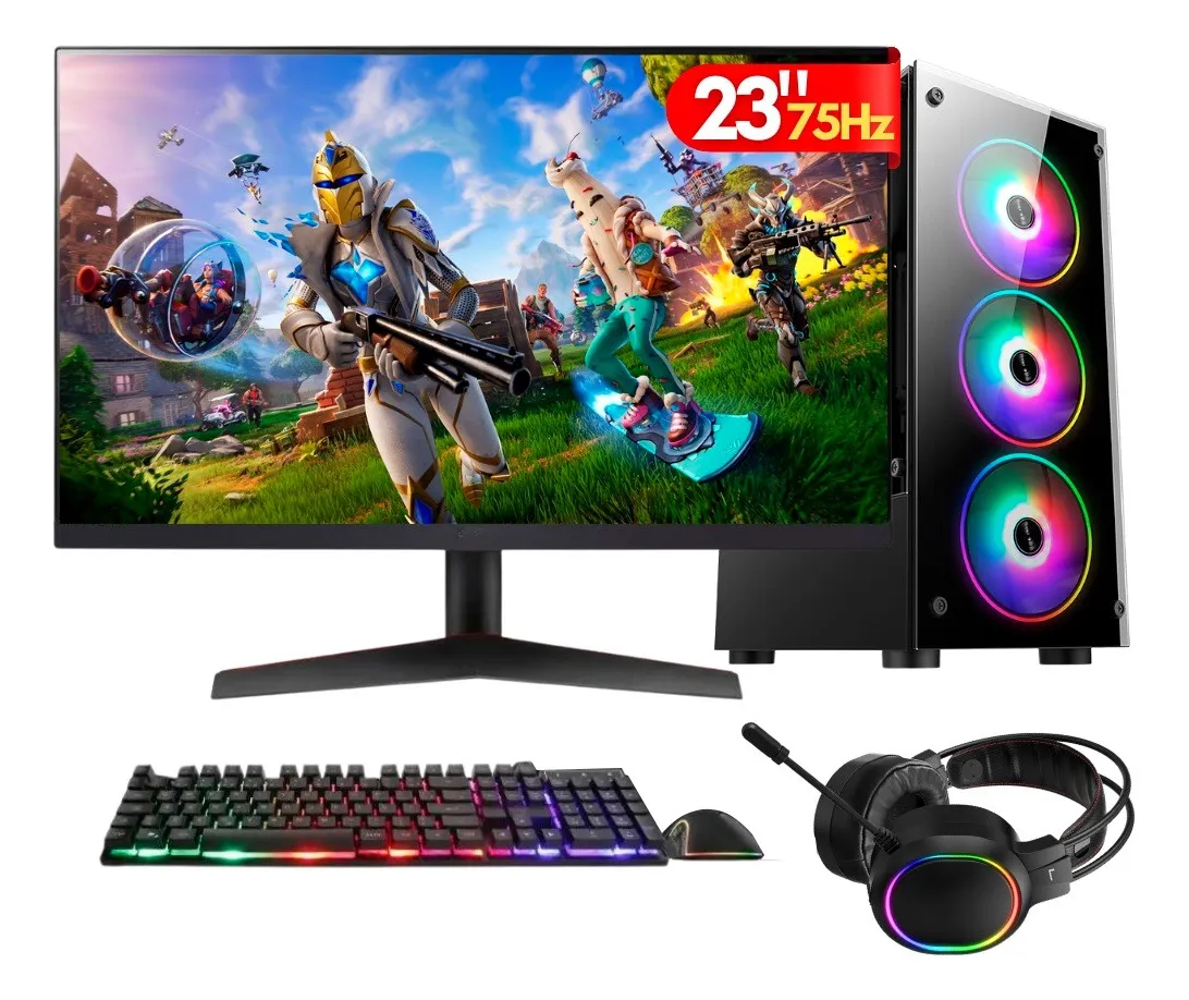 PC Gamer Completo 2Eletro Player, Intel Core i7, 16GB RAM, Placa de vídeo Geforce 4GB, SSD 1TB, Fonte 500W, Monitor 23" Full HD 75Hz, Kit Gamer com Headset - PG2E-LED1011PL
