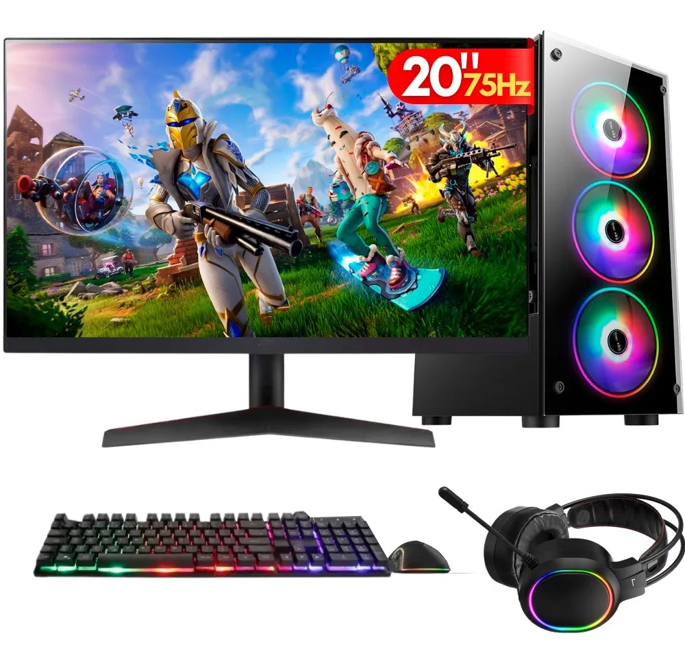 PC Gamer Completo 2Eletro Player, Intel Core i7, 16GB RAM, Placa de vídeo Geforce 4GB, SSD 256GB, Fonte 500W, Monitor 20" 75Hz, Kit Gamer com Headset - PG2E-LED1003PL