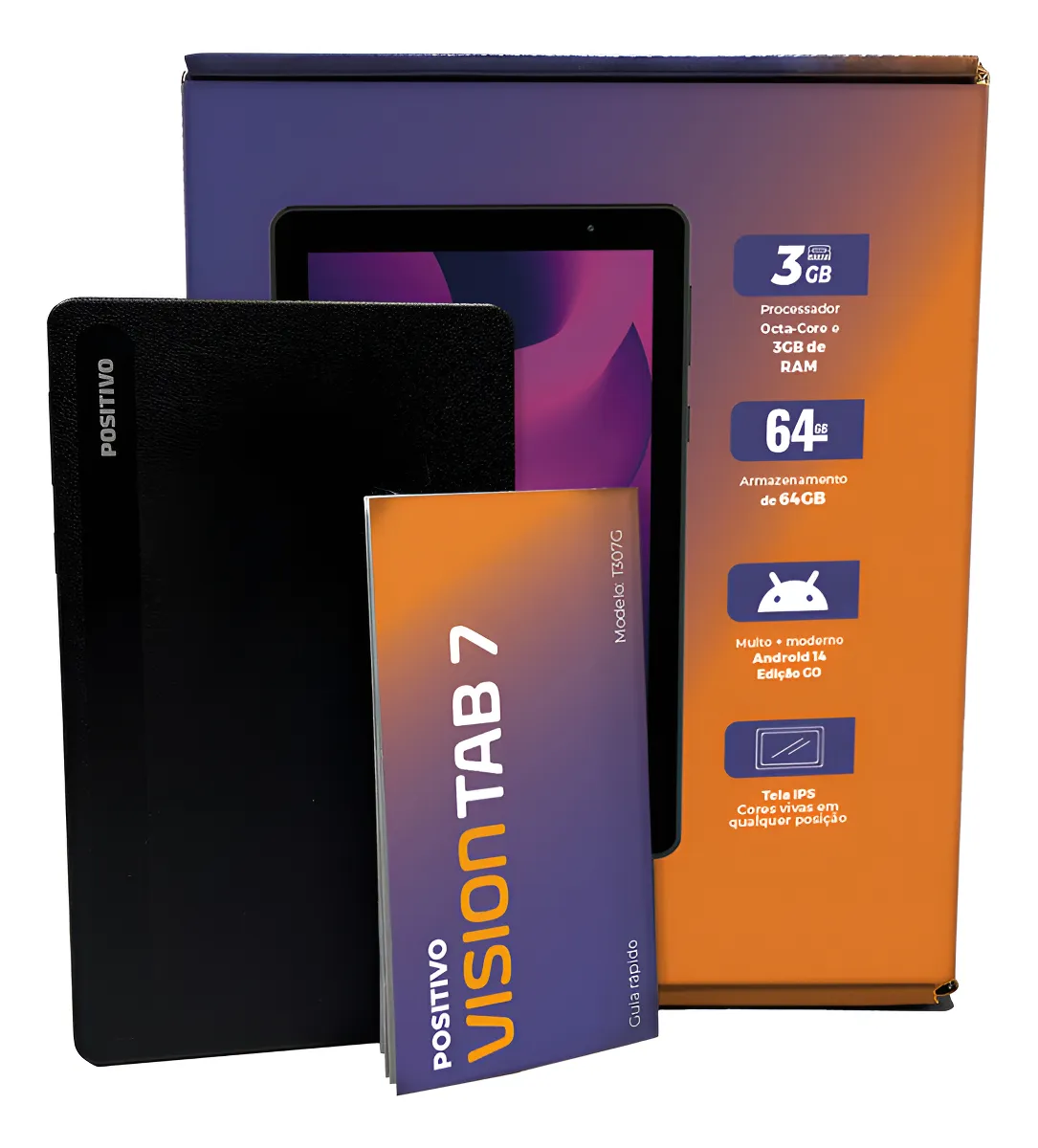 Tablet Positivo Vision TAB 7 - Processador Octa-Core 3GB RAM 64GB Armazenamento, Tela 7” IPS, Bateria 3100mAh, Android 14 Go, Wi-fi - Preto