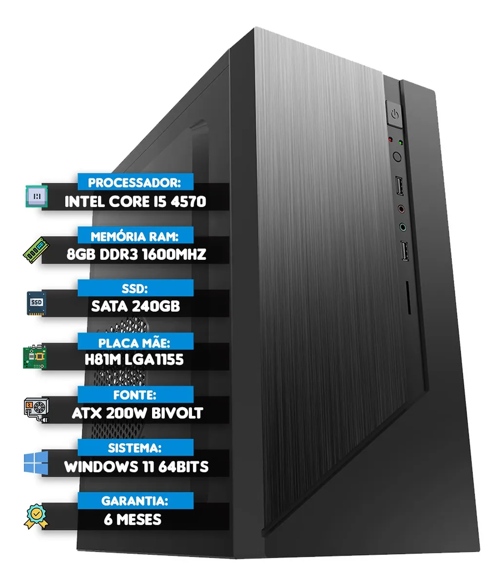 Pc Computador Windows 11 Cpu Intel I5 4570 8gb 240gb + Wifi 8 Gb