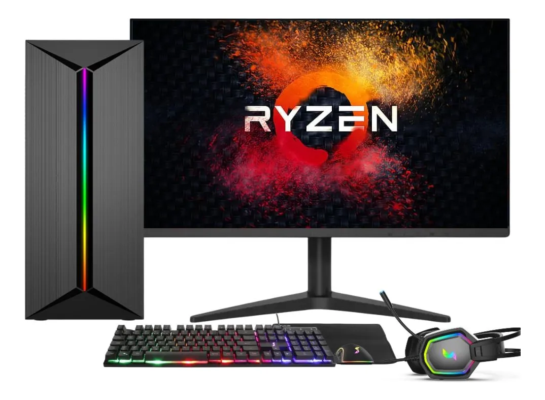 PC GAMER COMPLETO AMD RYZEN 5 5600G, GRÁFICOS RADEON VEGA 7, 16GB DDR4, SSD 512GB, FONTE 500W, MONITOR 24" 75HZ, 3GREEN FORCE - 3F-022