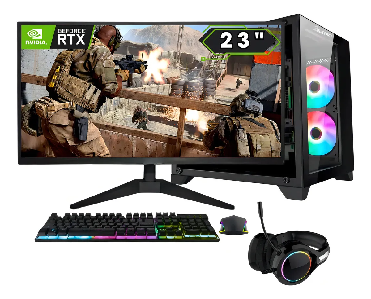 PC Gamer Completo 2Eletro Fps Intel Core i7 16Gb Ram Geforce Rtx 3050 8Gb Ssd 480Gb Fonte 600W Monitor 23"Full Hd 75Hz Kit Gamer com Headset Pg2e-0136Fp