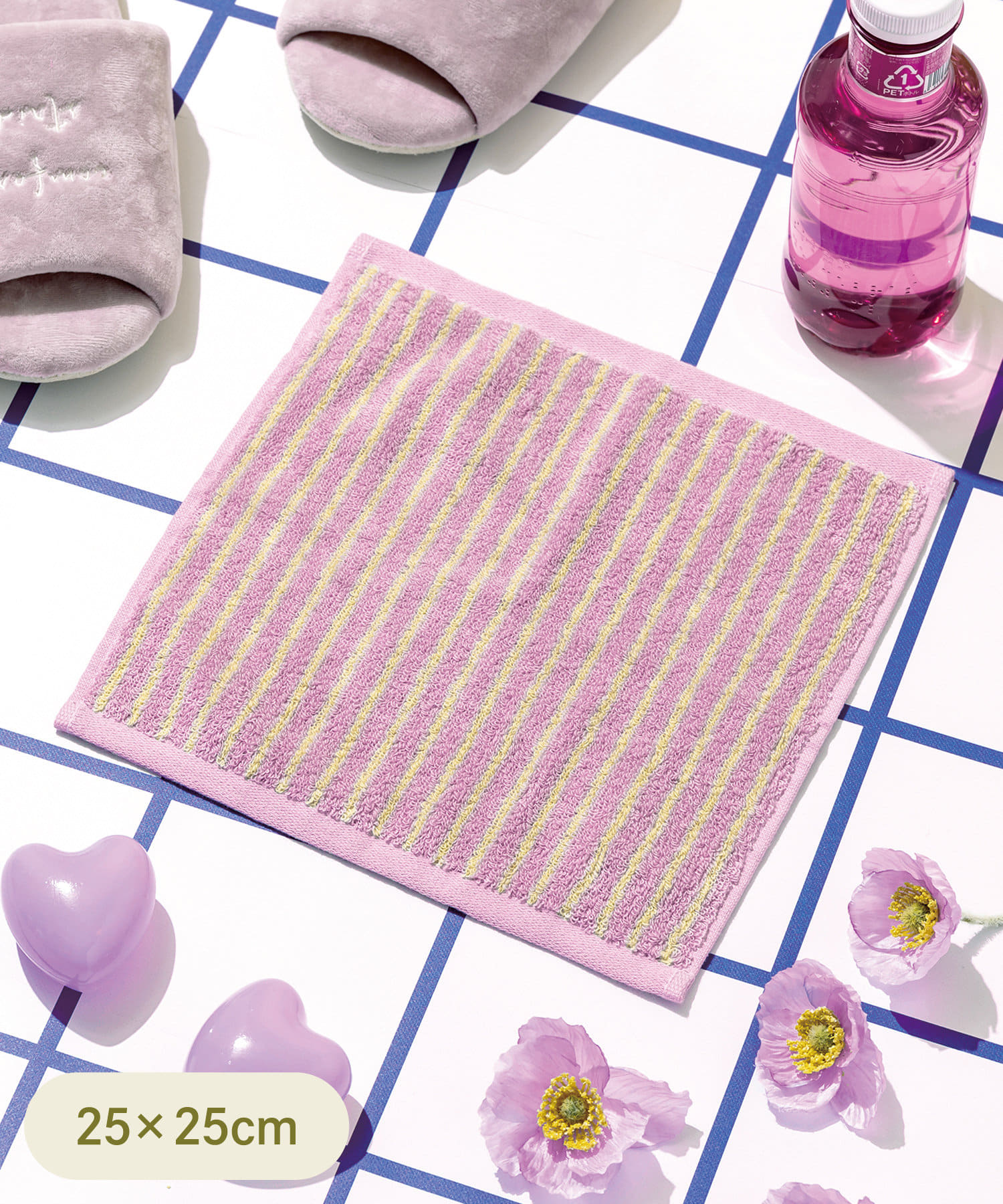 3COINS 條紋小毛巾（粉）