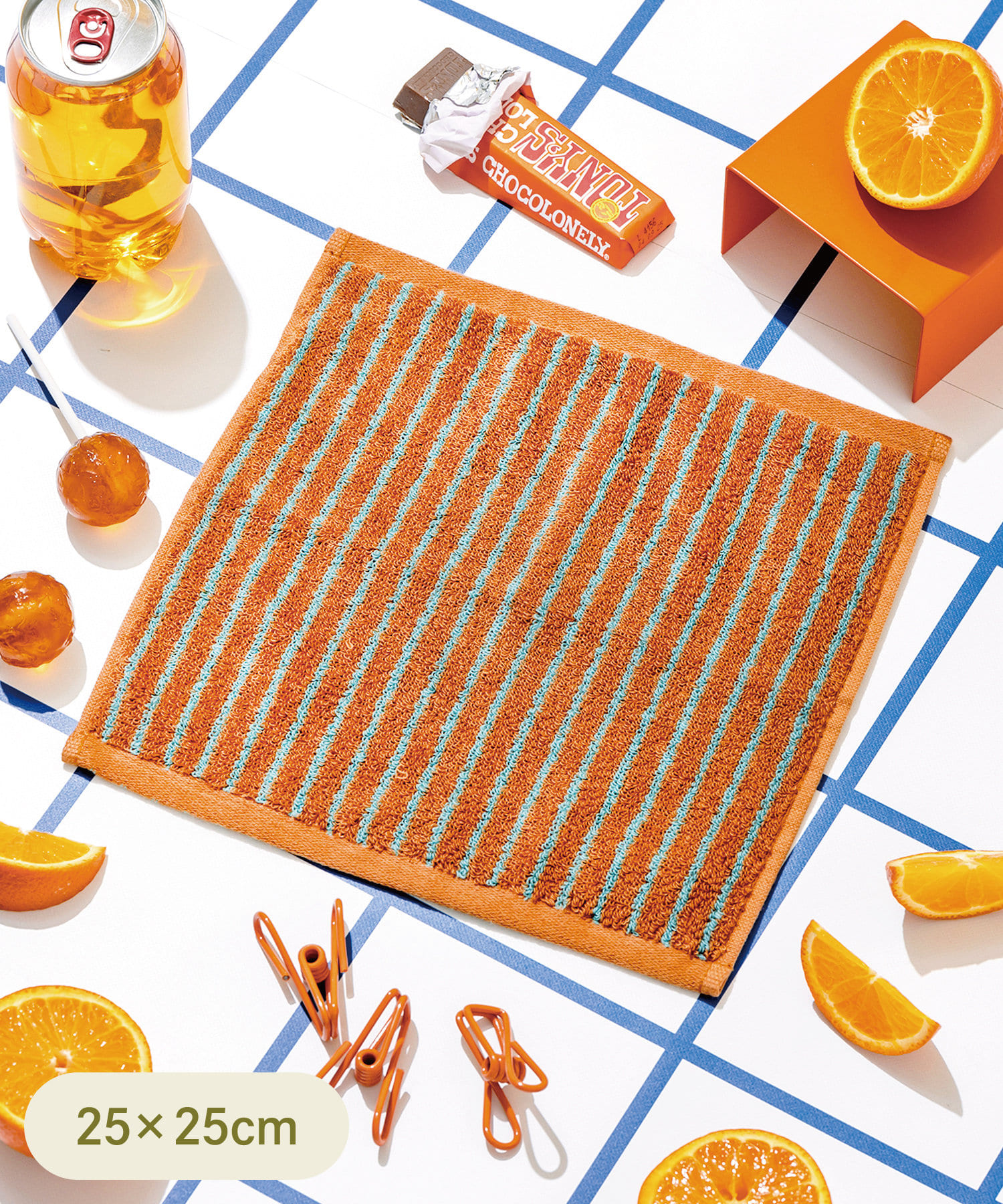 3COINS 條紋小毛巾（橘）