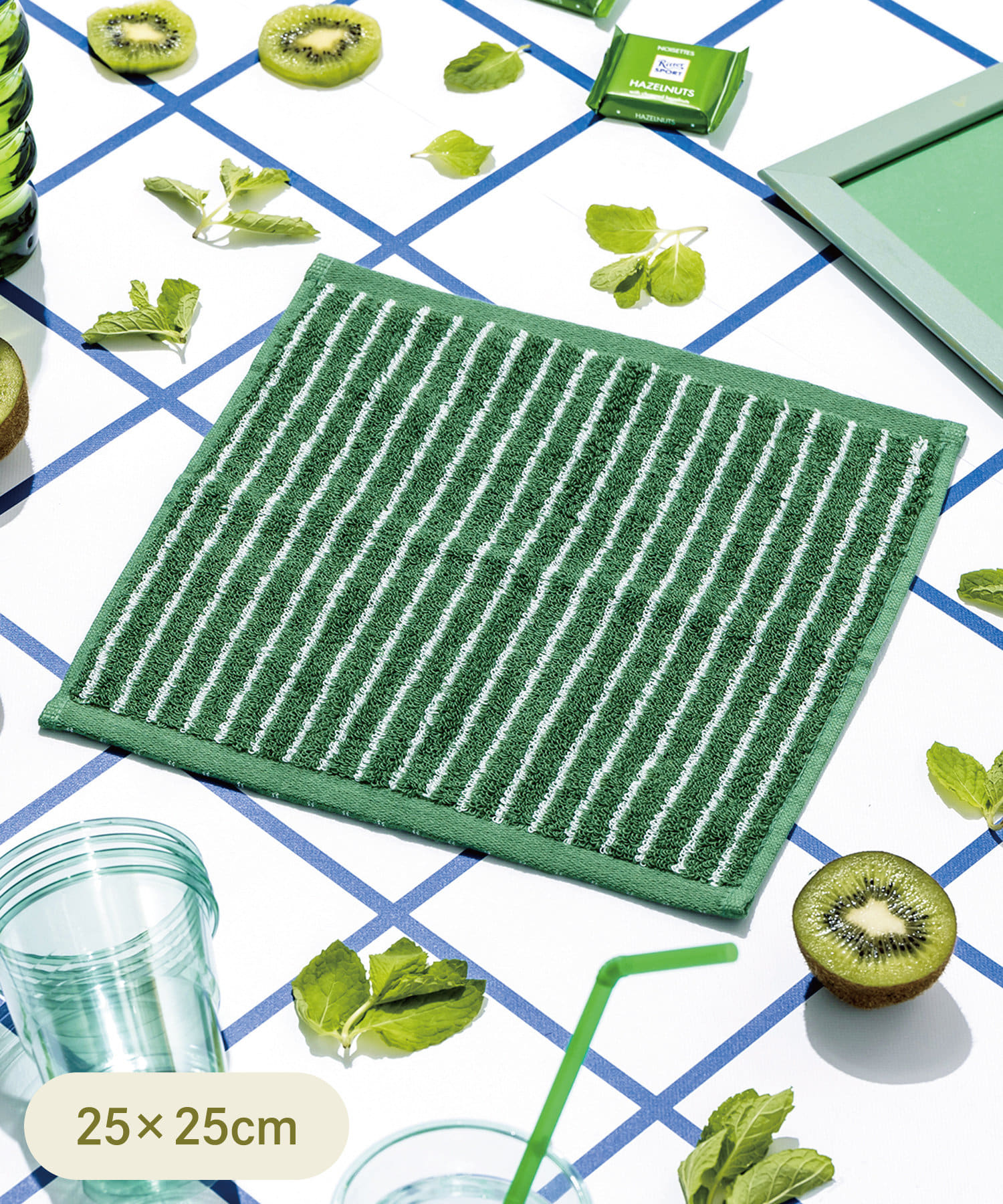 3COINS 條紋小毛巾（綠）