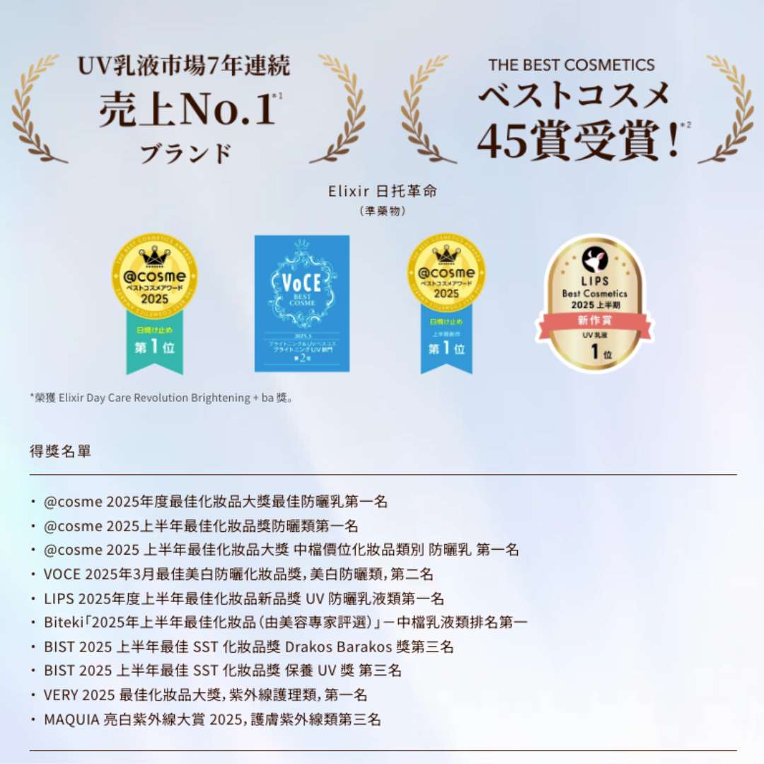  ELIXIR 日間UV美白乳液 35ml（銀管）