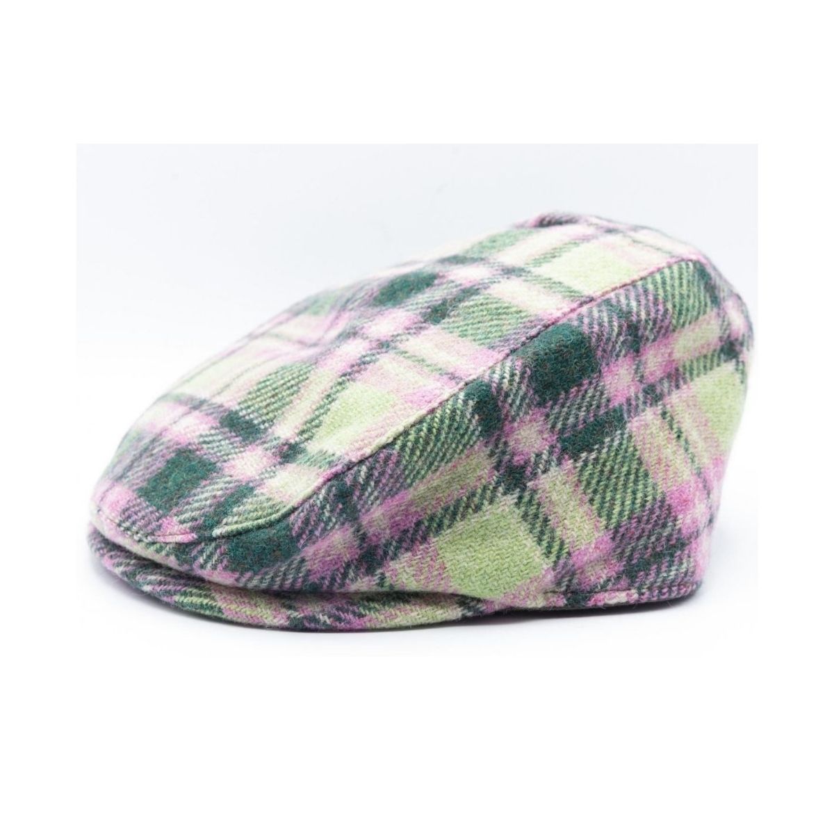 Children's Wool Flat Cap Pink Cream Plaid