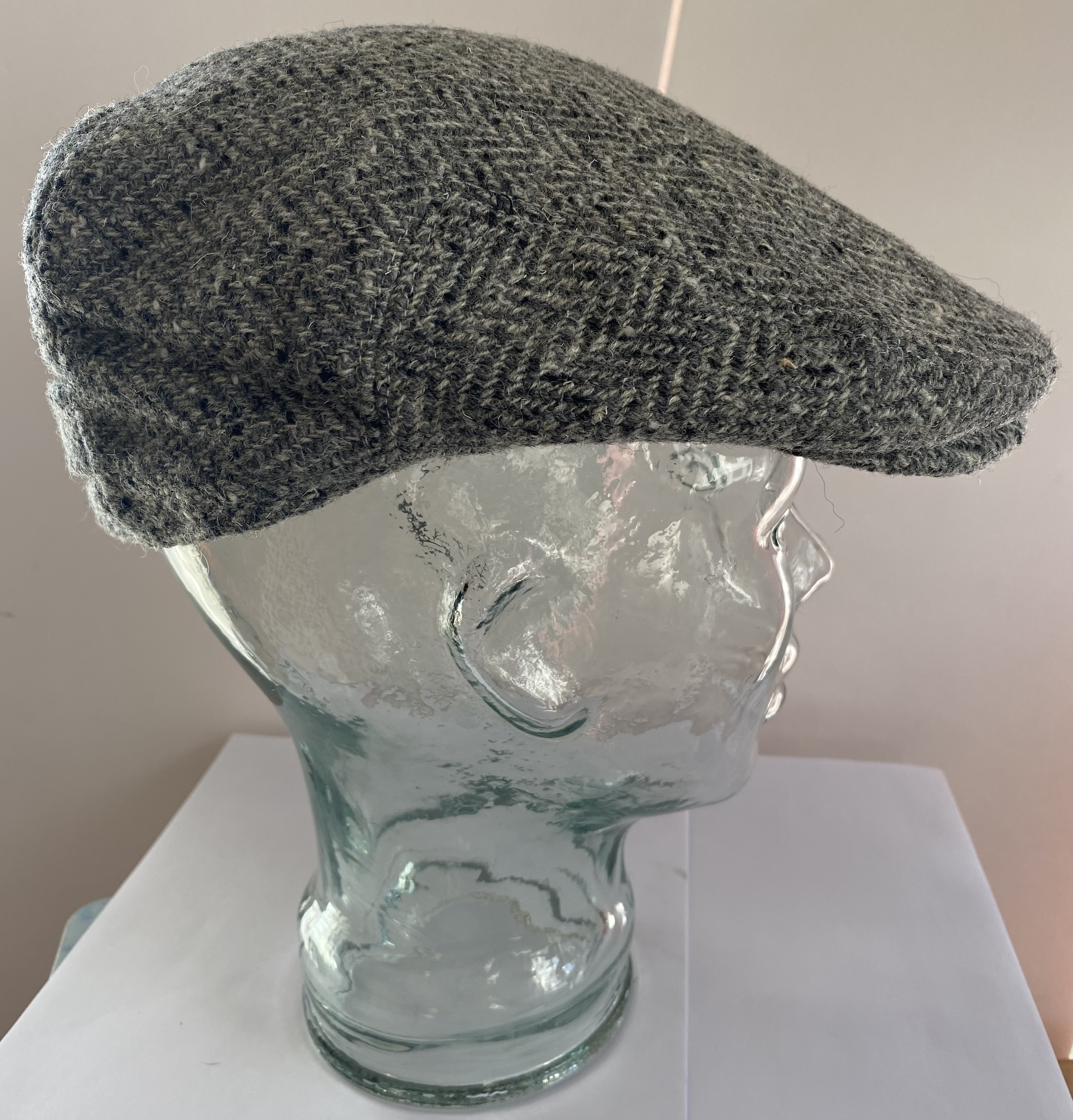 Silver Herringbone Irish Tweed Flat Cap | Large 60cms