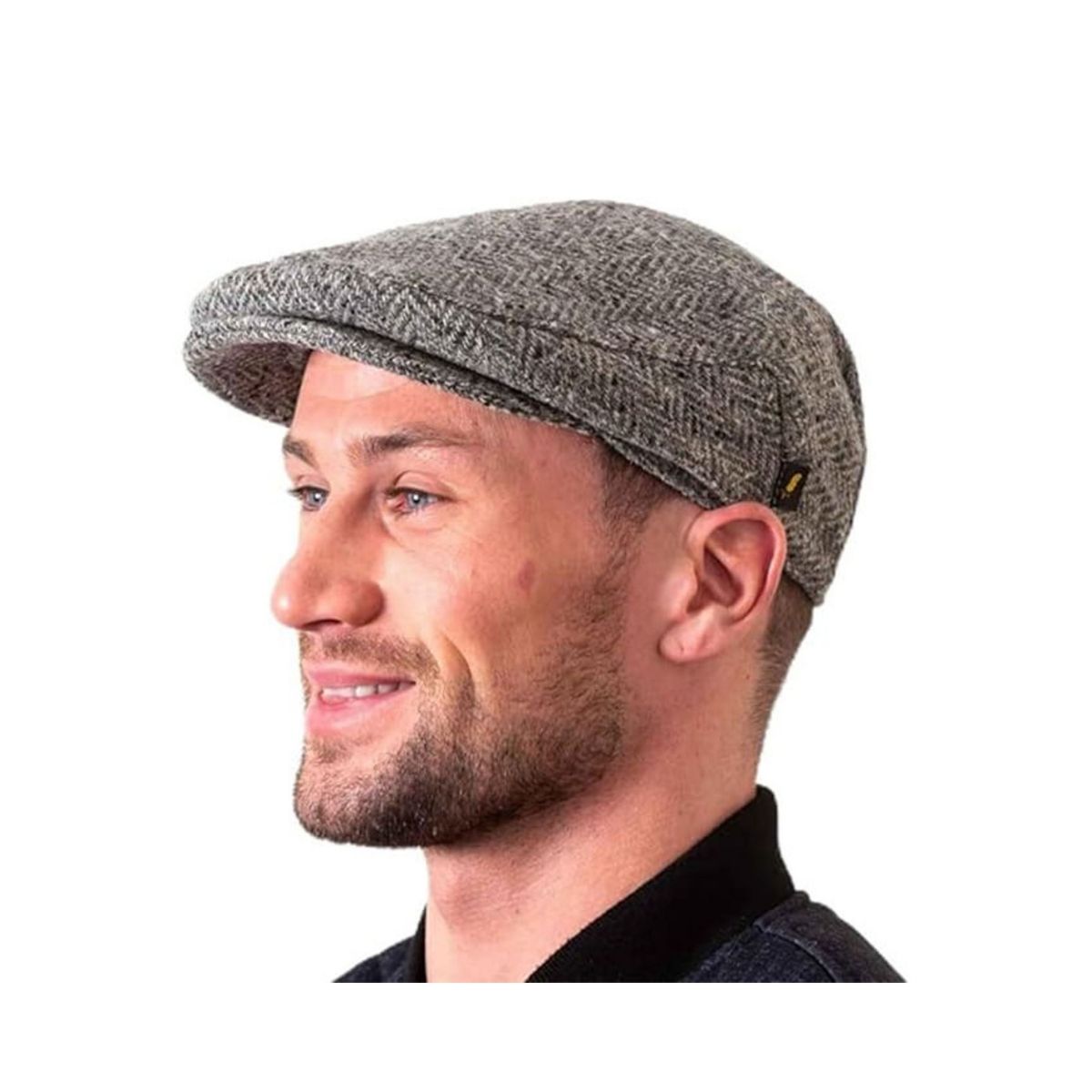 Silver Herringbone Irish Tweed Flat Cap | Large 60cms