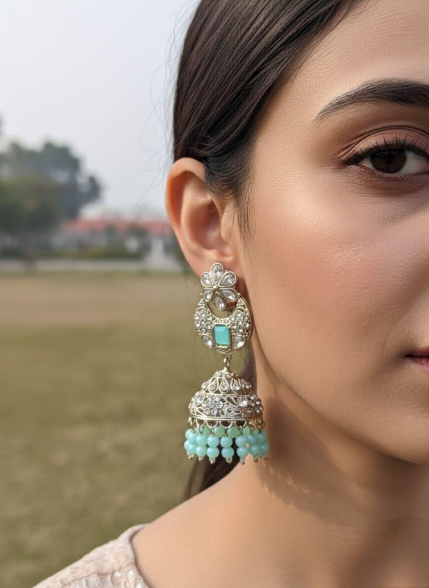 Green Stone Jhumka Earrings