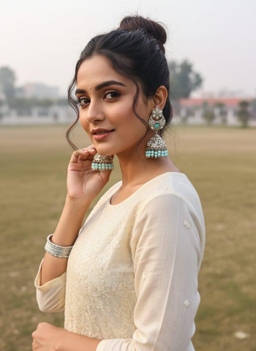 Green Stone Jhumka Earrings