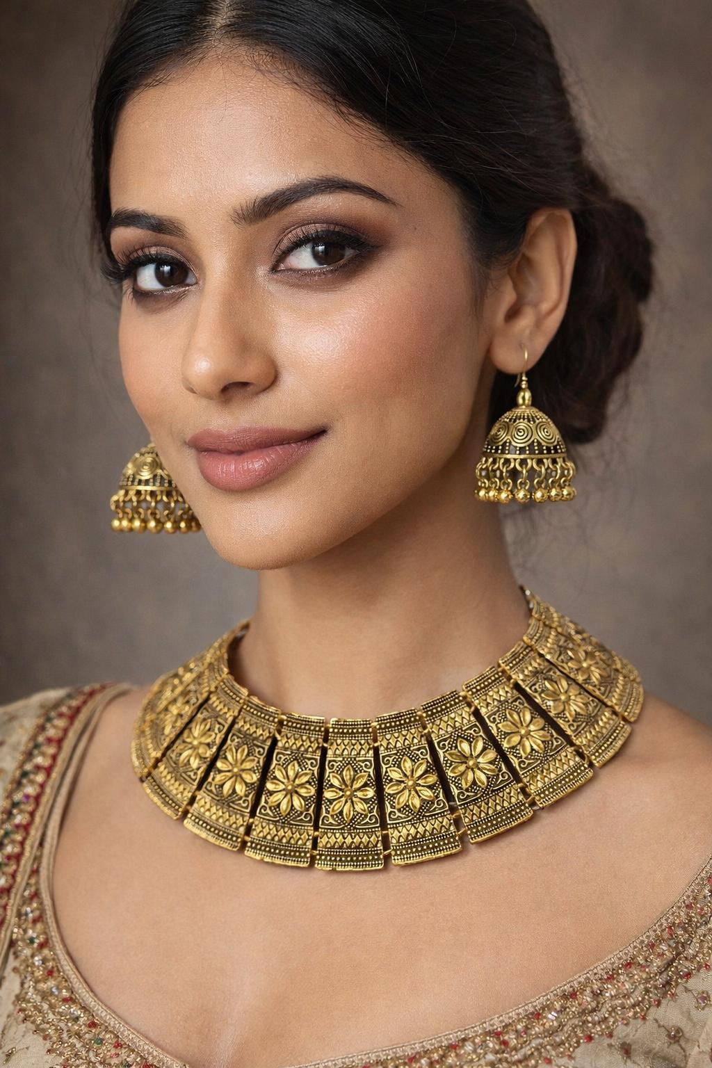 Antique Gold Statement Necklace Set