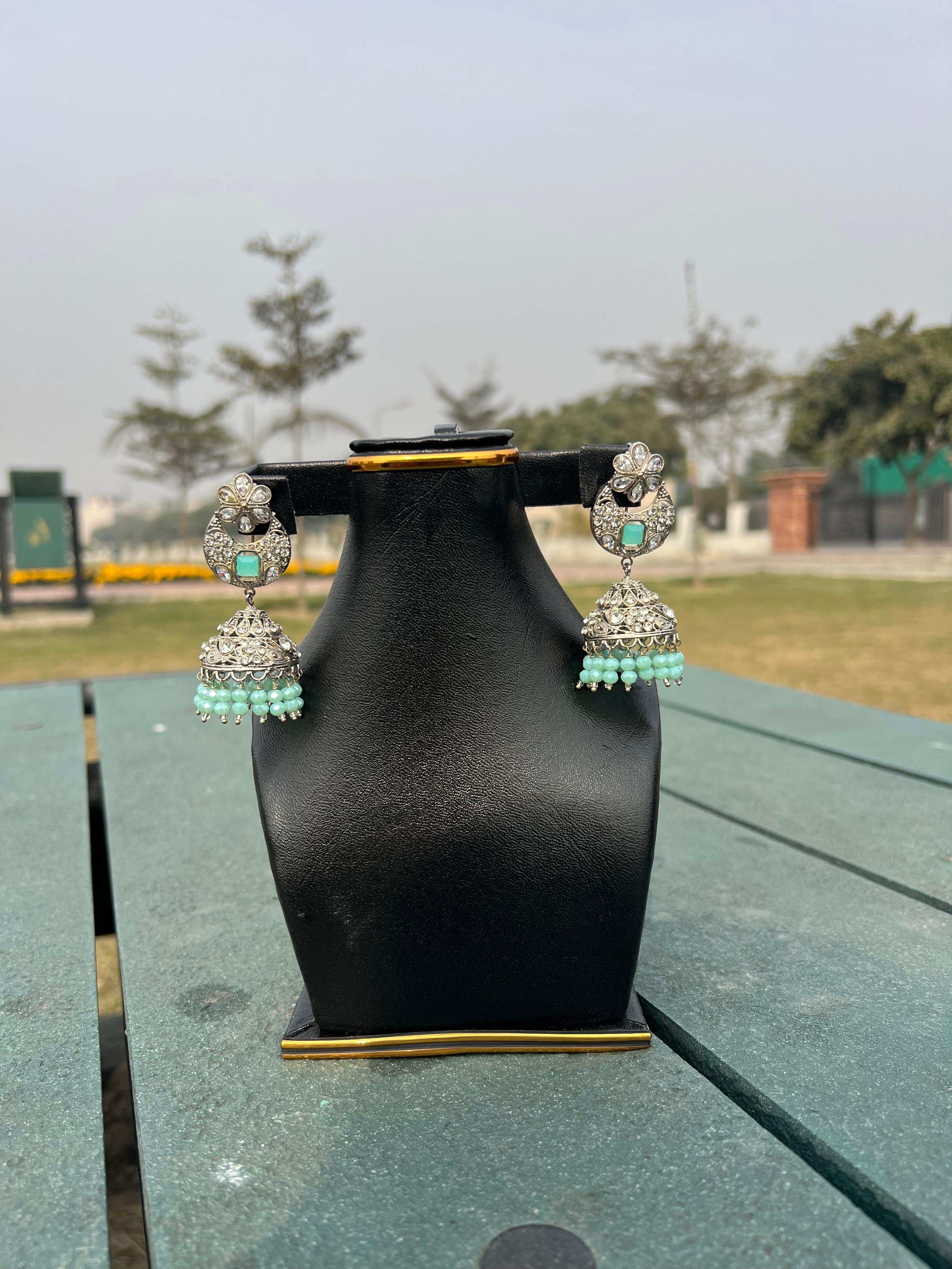 Green Stone Jhumka Earrings