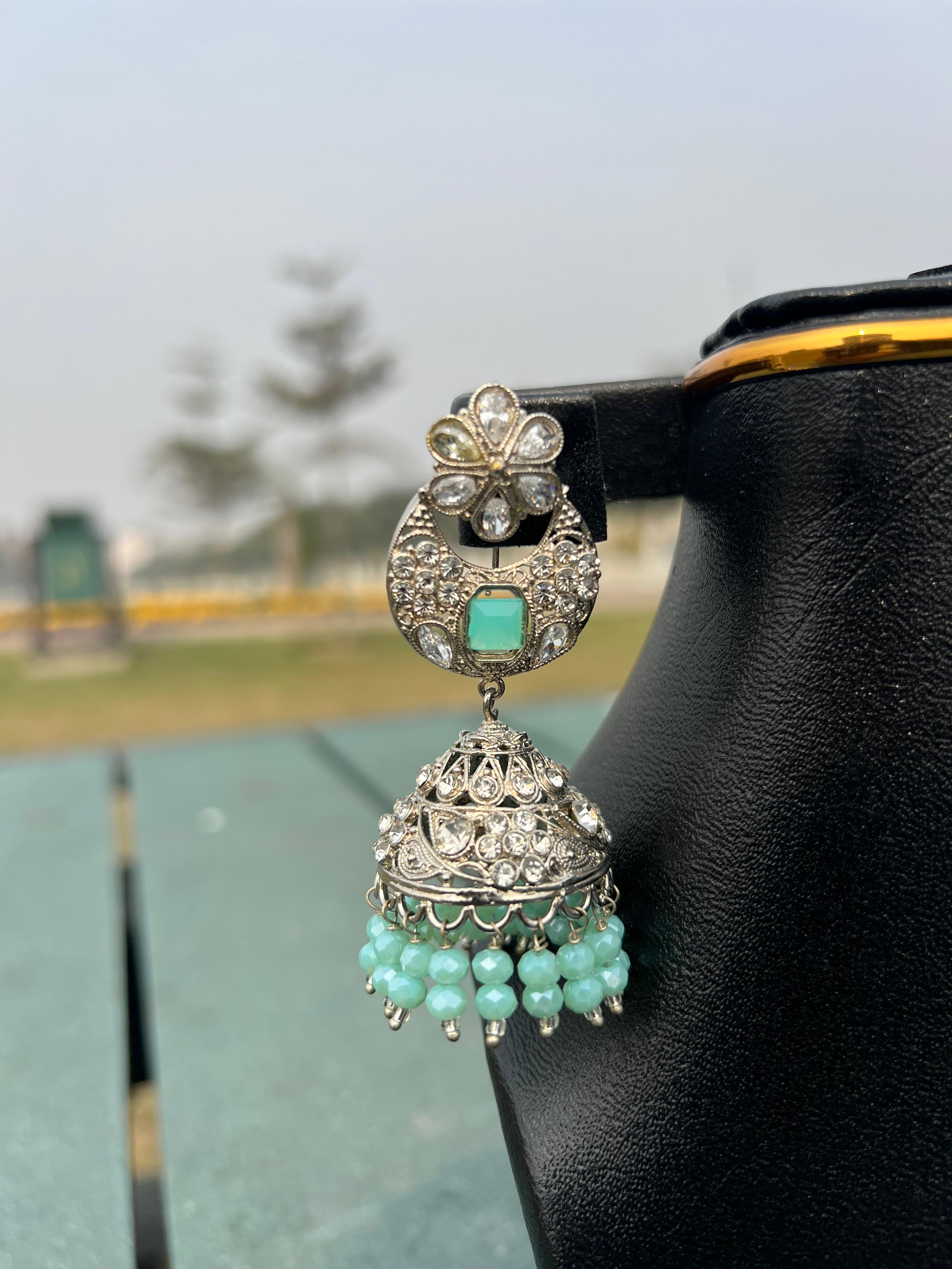 Green Stone Jhumka Earrings