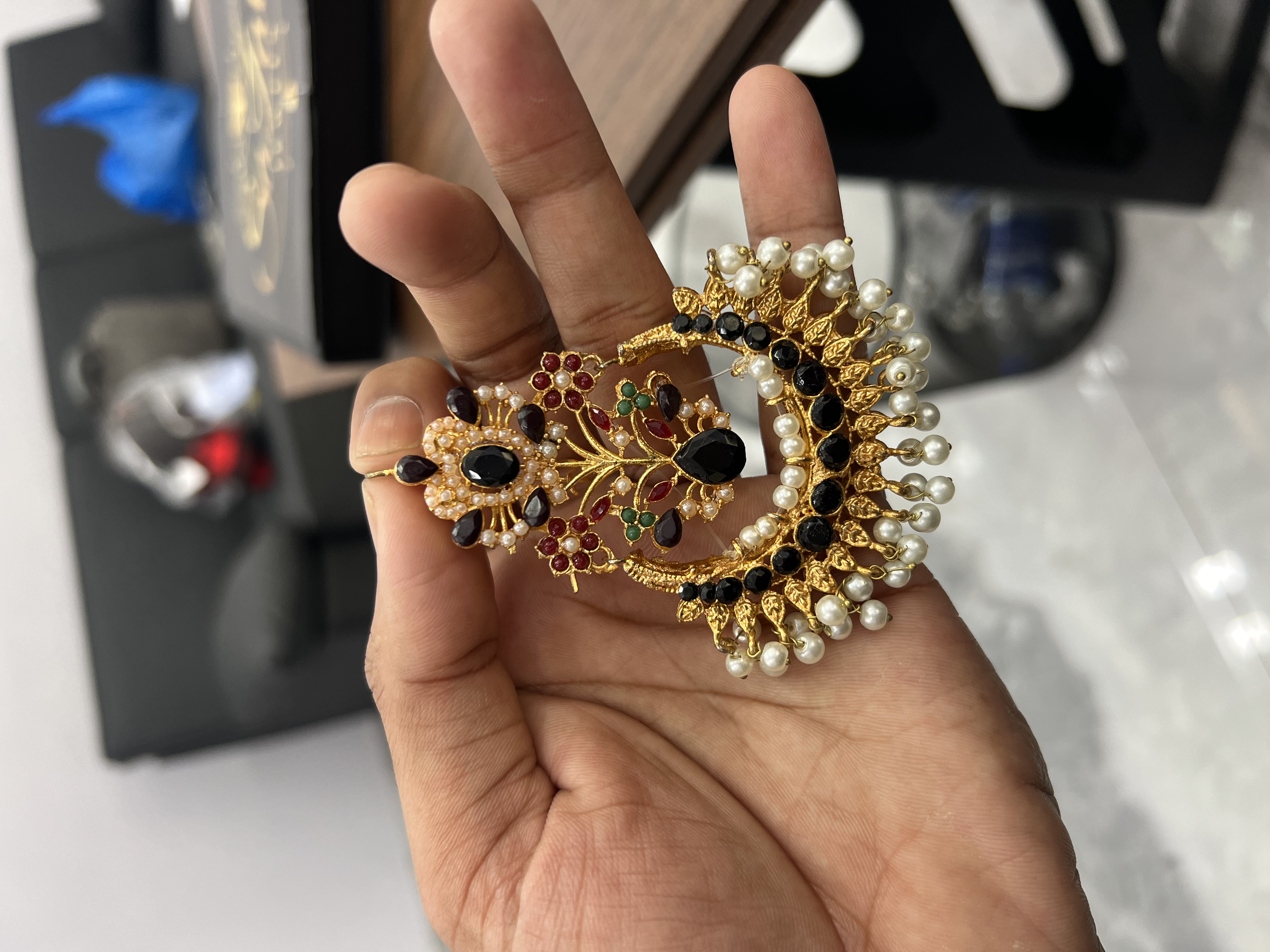 Traditional Pearl Jhumka Set with Tikka