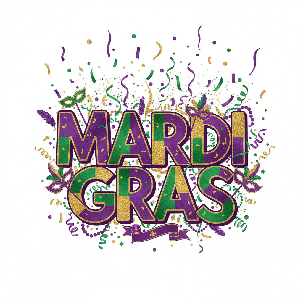 Festive Mardi Gras Typography Digital Clip Art - Instant Download - PNG