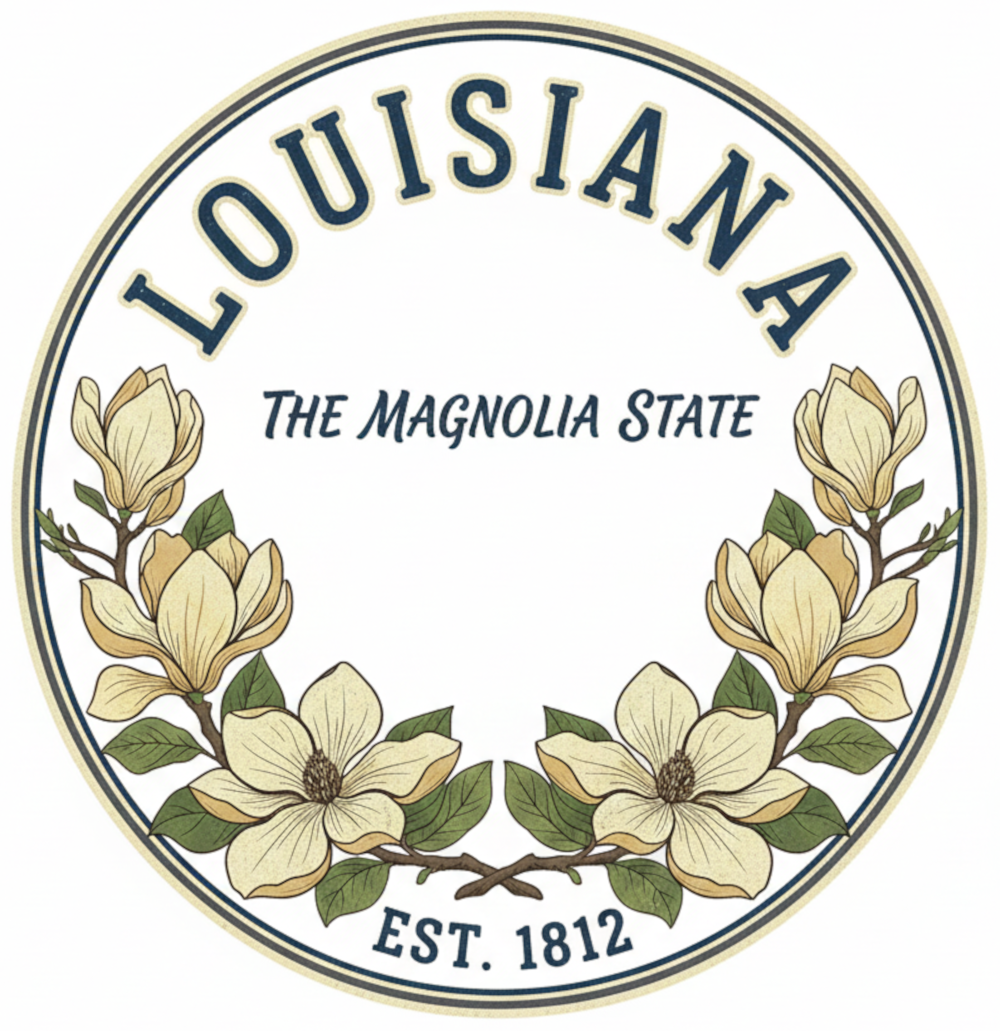 Louisiana Magnolia State PNG, Vintage Floral Crest Digital Download