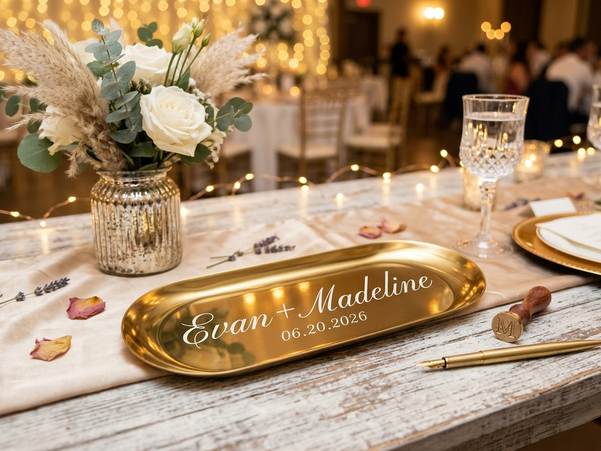 Elegant Personalized Stainless Steel Golden Jewelry & Keepsake Tray