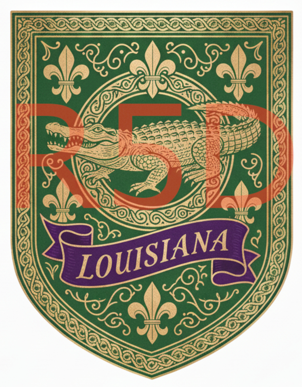 Louisiana Alligator Heraldic Shield Art – Vintage Style Digital Download