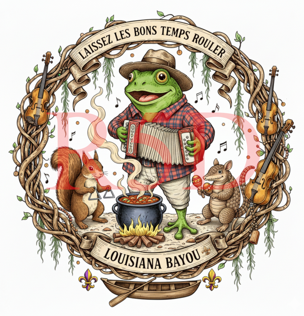 Louisiana Bayou Frog – Digital Illustration – Let the Good Times Roll