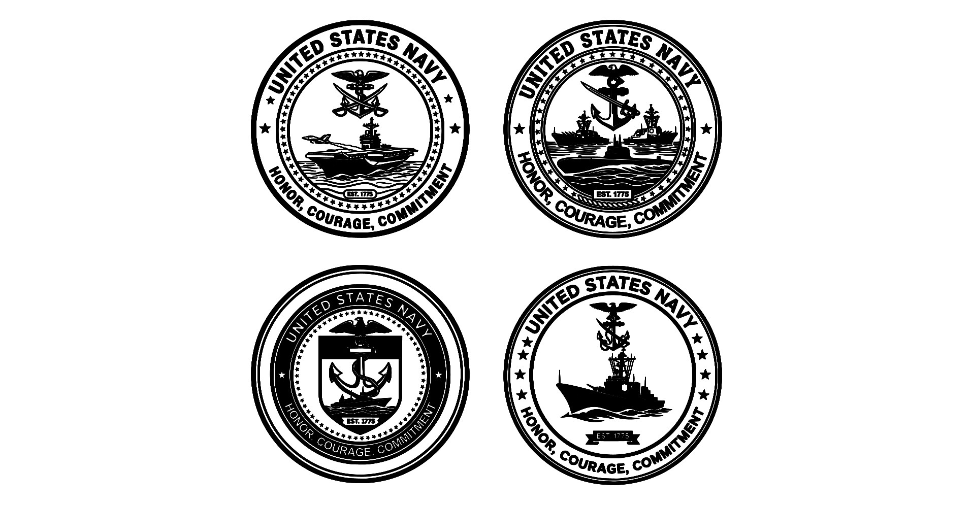 US Navy Bundle 4 Pack, SVG, PNG, pdf, jpg, Honor Courage Commitment Logo