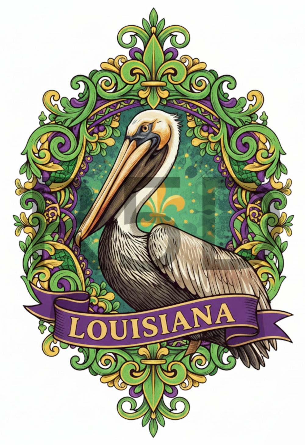 Louisiana Pelican - Fleur De Lis Mardi Gras PNG - Digital Download