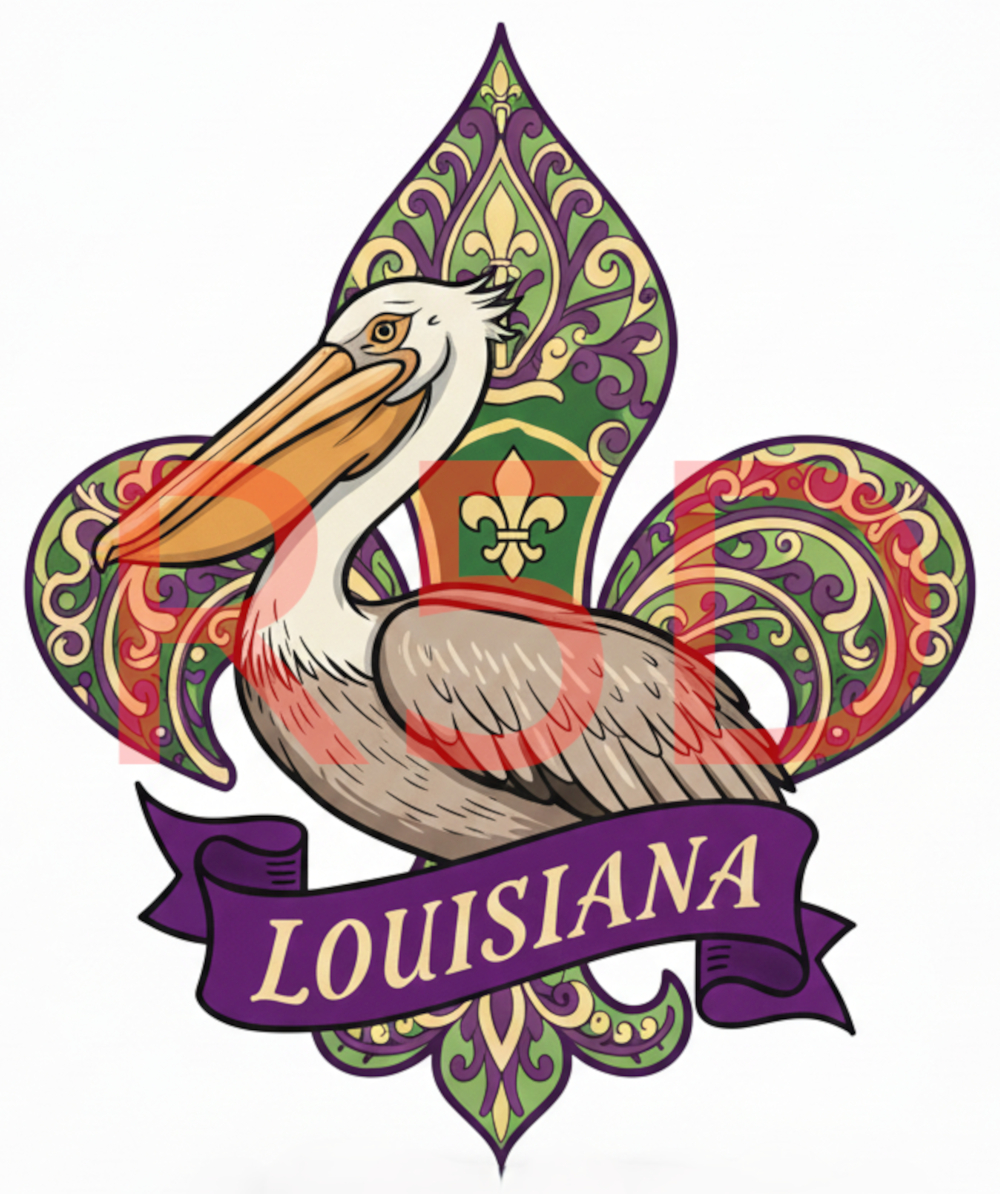Louisiana Pelican - Fleur De Lis Mardi Gras PNG - Digital Download