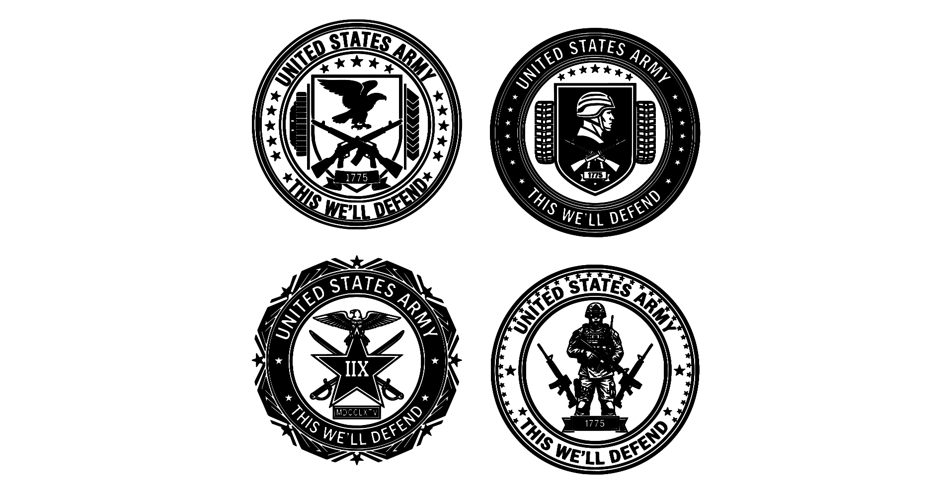 US Army Bundle (4 Pack), Military Logo SVG, pdf, PNG, jpg, This We'll Defend Decal Cut Files