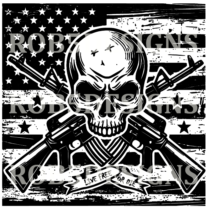 Live Free or Die Digital File - Skull and Crossbones - American Flag