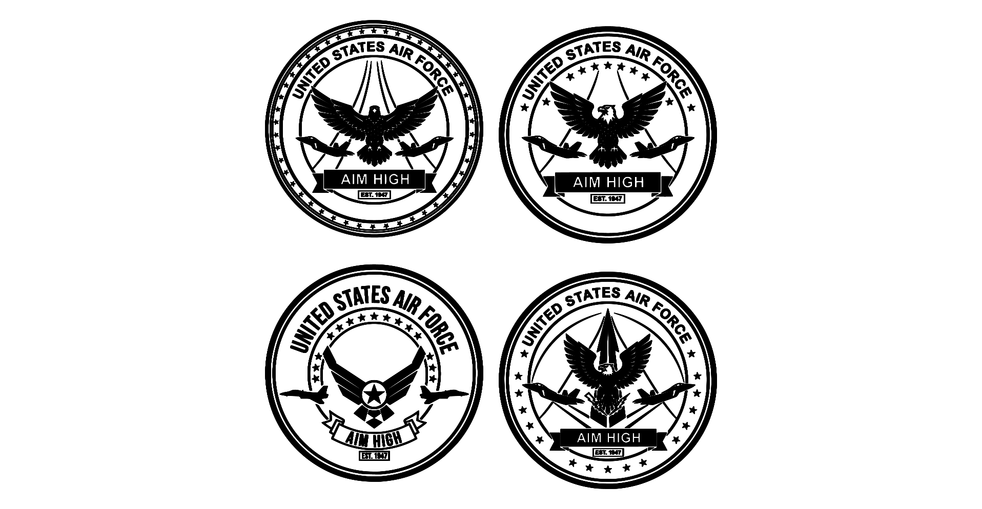 USAF Insignia Bundle Pack of 4 SVG, jpg, pdf, PNG, United States Air Force Logo