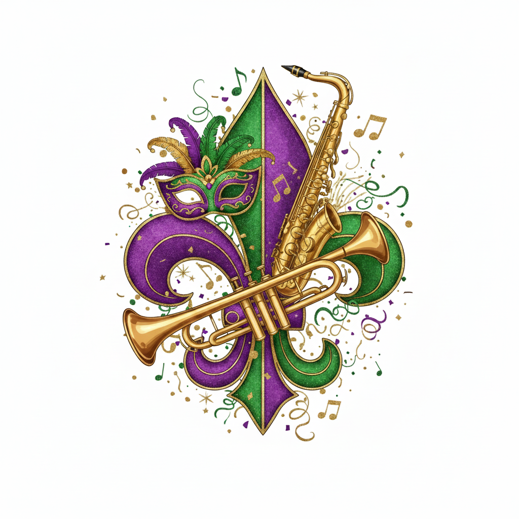Musical Mardi Gras Fleur de Lis Digital Clip Art - Instant Download - PNG